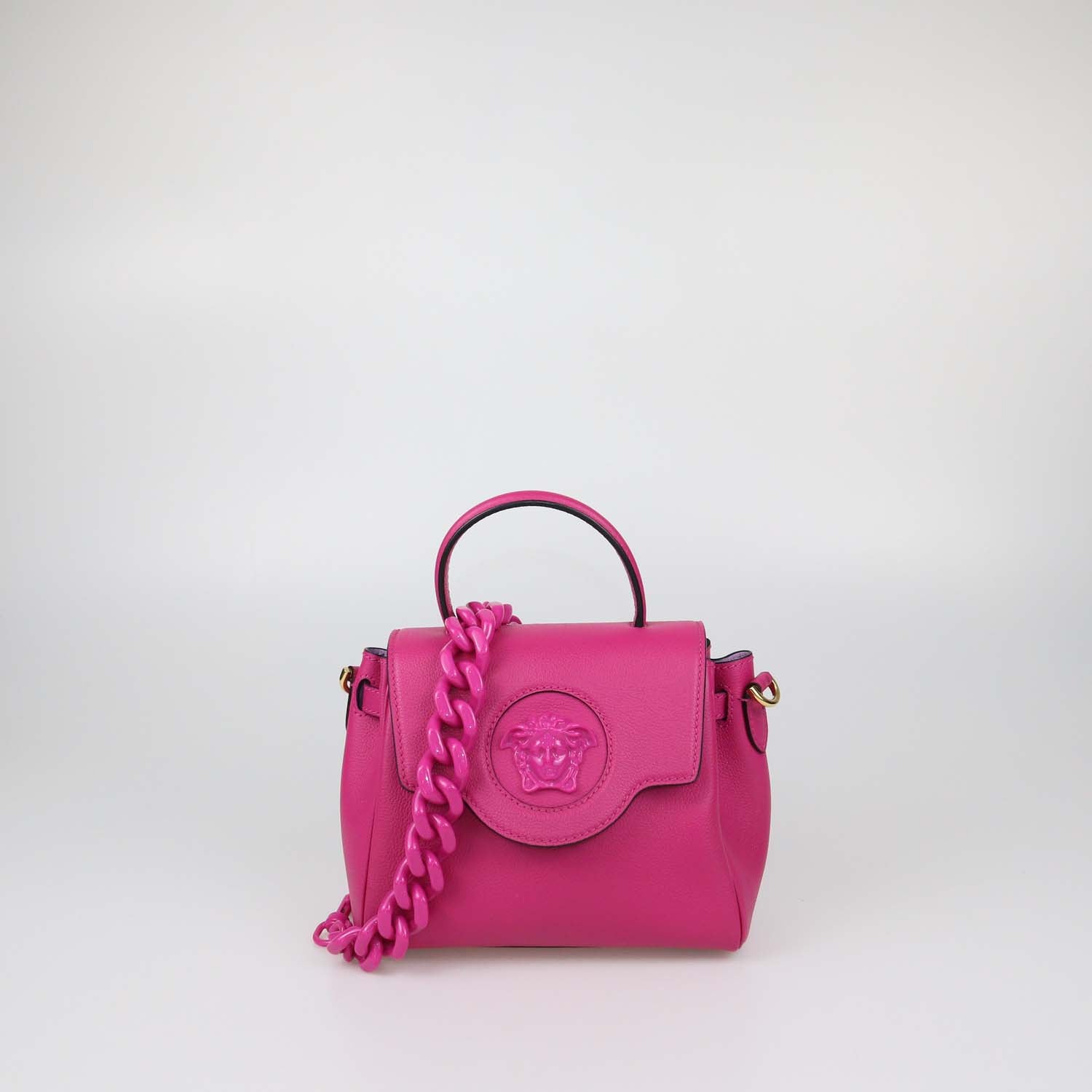 Versace Fuchsia Leather Small La Medusa Top Handle Bag