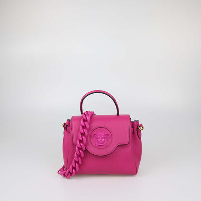 Versace Fuchsia Leather Small La Medusa Top Handle Bag