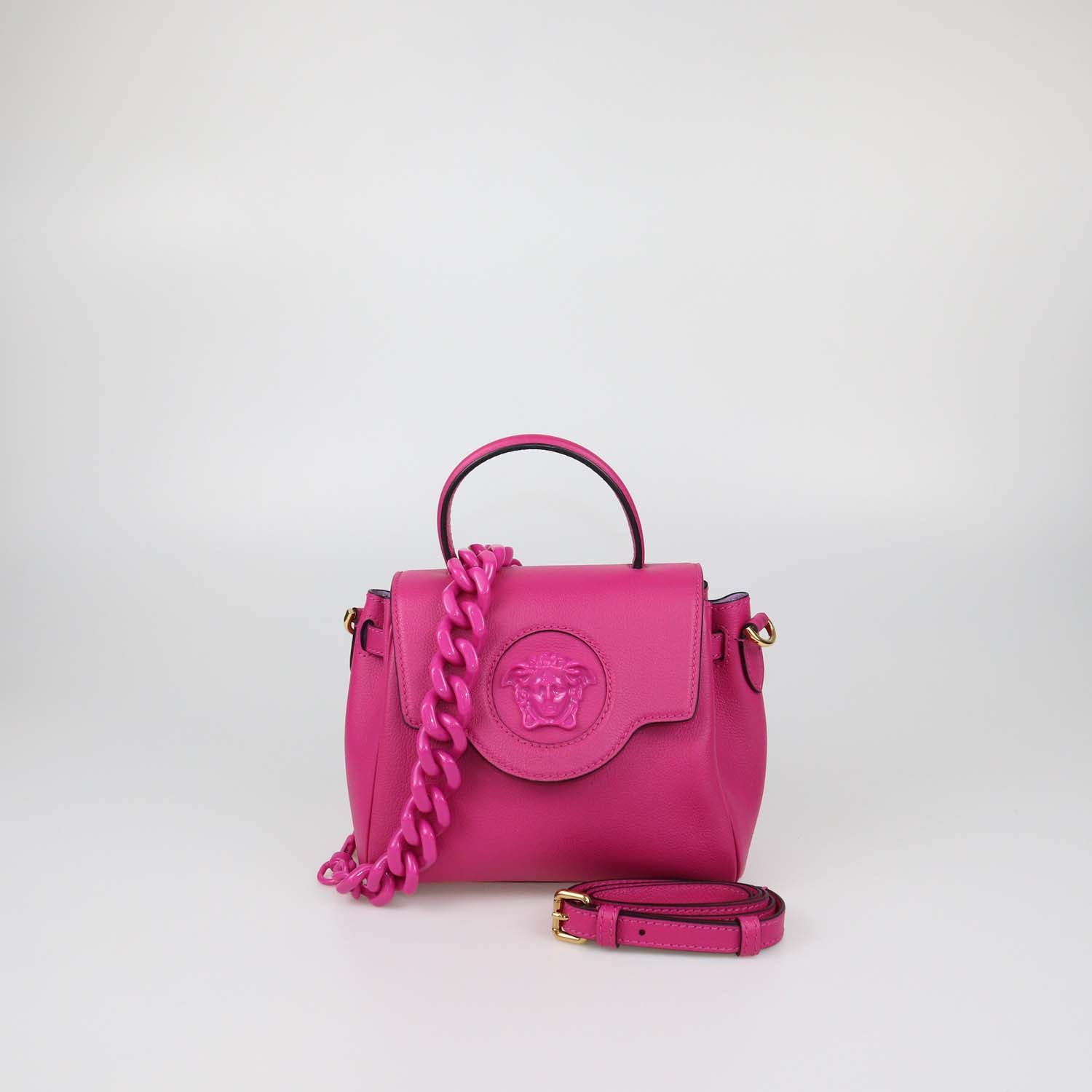 Versace Fuchsia Leather Small La Medusa Top Handle Bag
