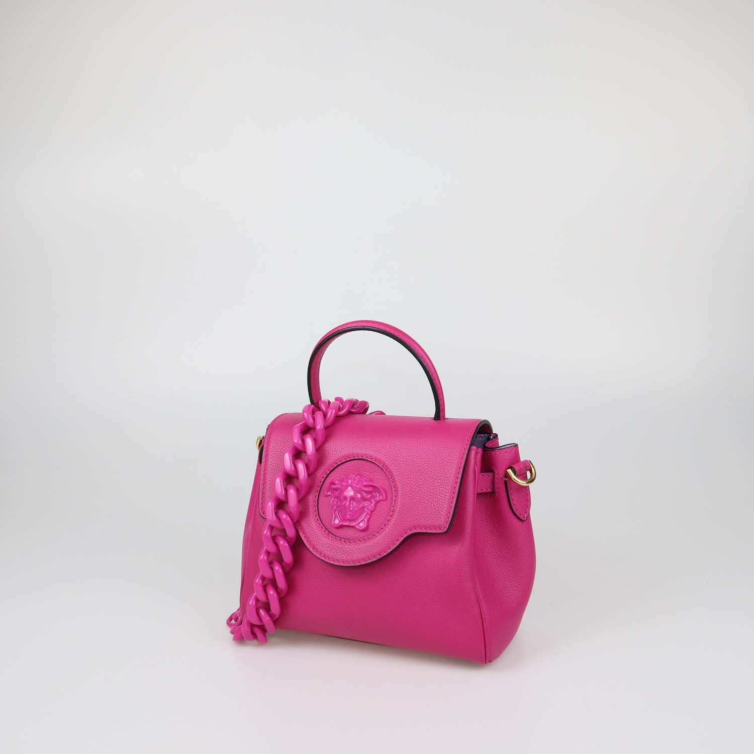Versace Fuchsia Leather Small La Medusa Top Handle Bag