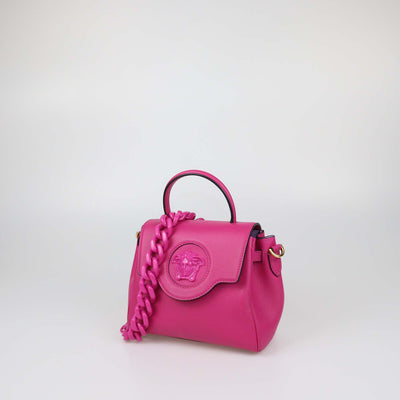 Versace Fuchsia Leather Small La Medusa Top Handle Bag