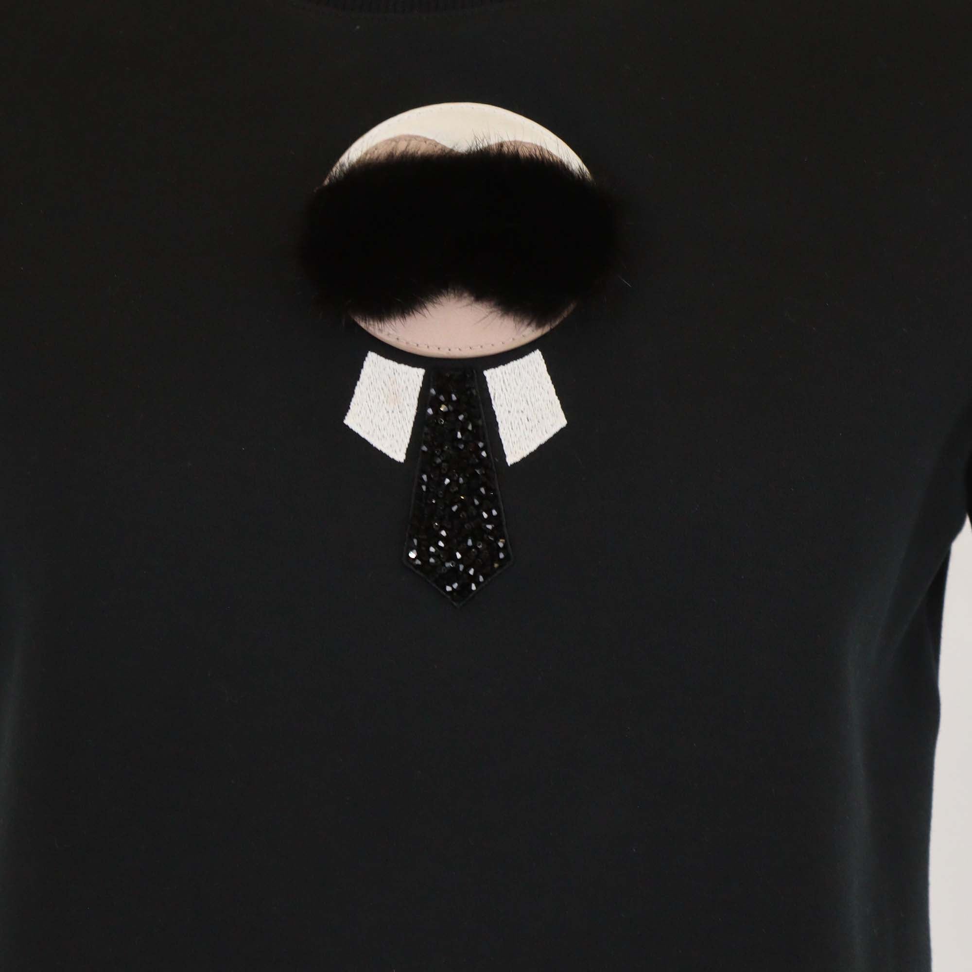 Fendi Black Blend Cotton Karlito Patch T-Shirt