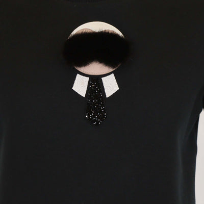 Fendi Black Blend Cotton Karlito Patch T-Shirt