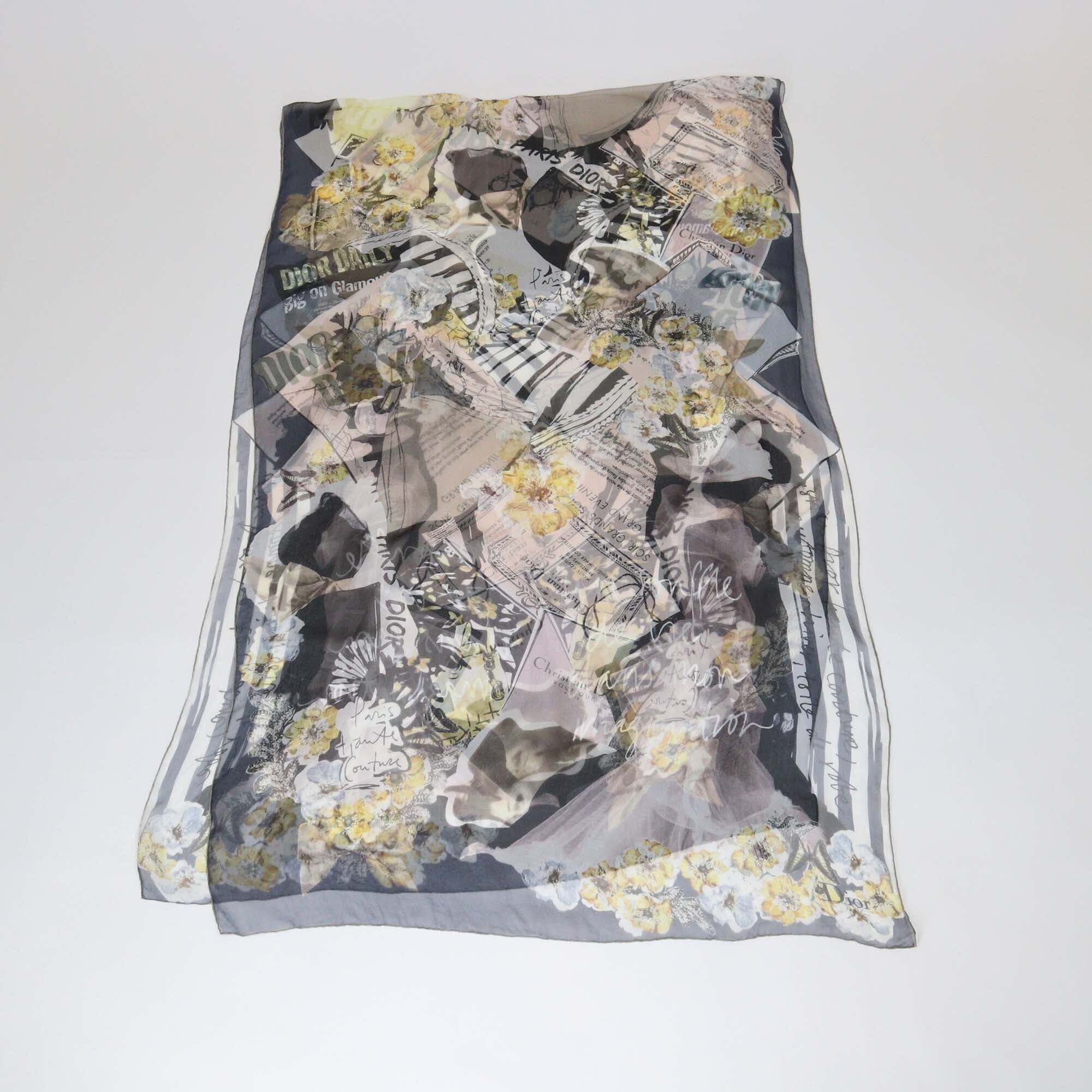 Christian Dior Multicolor Floral Print Sheer Silk Stole Womens Christian Dior 