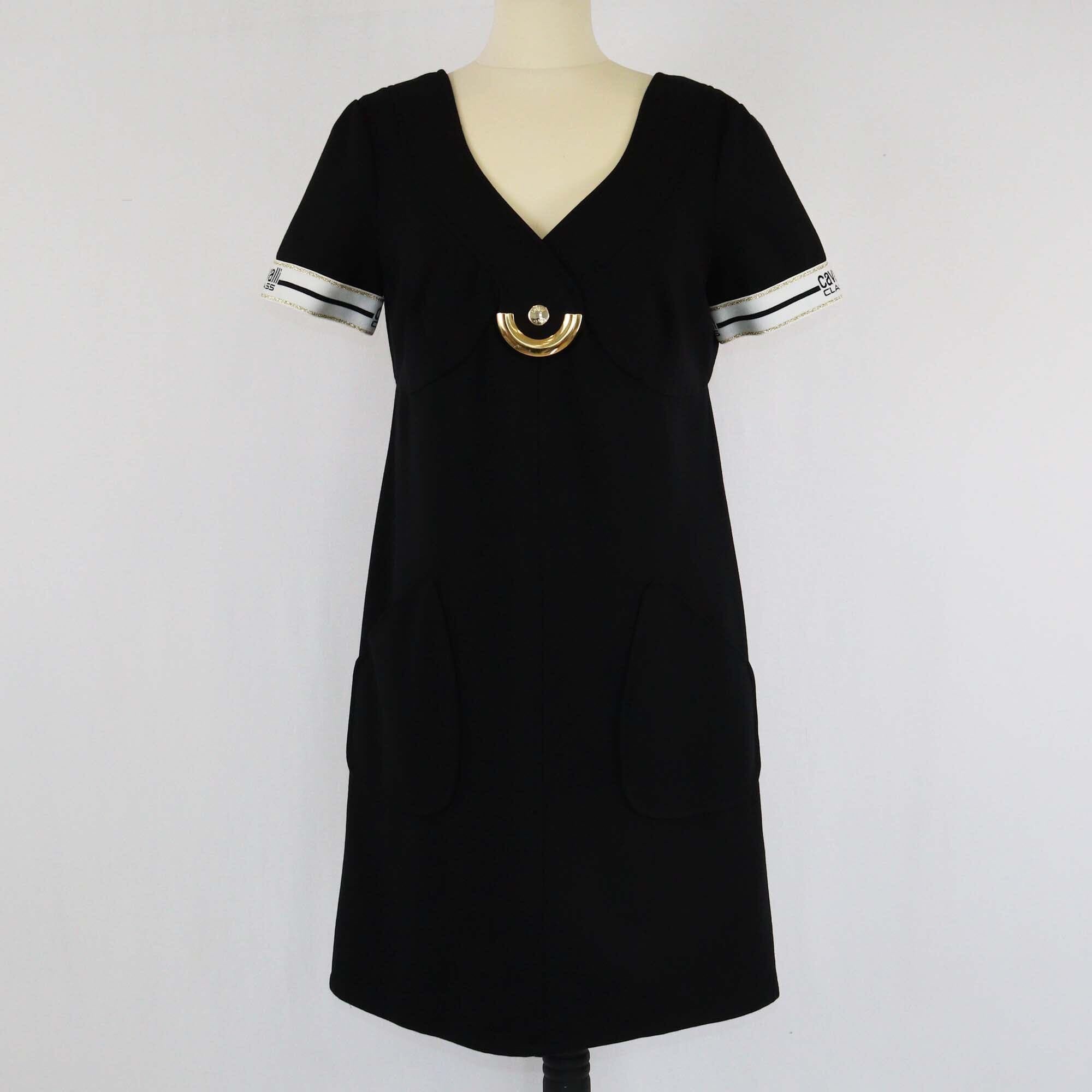 Roberto Cavalli Black Jersey V-Neck Midi Dress Womens Roberto Cavalli 