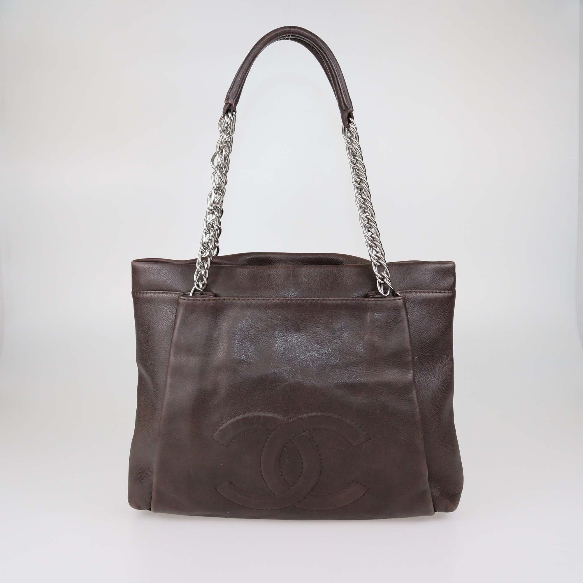 Chanel Dark Brown Leather Tuck Tote