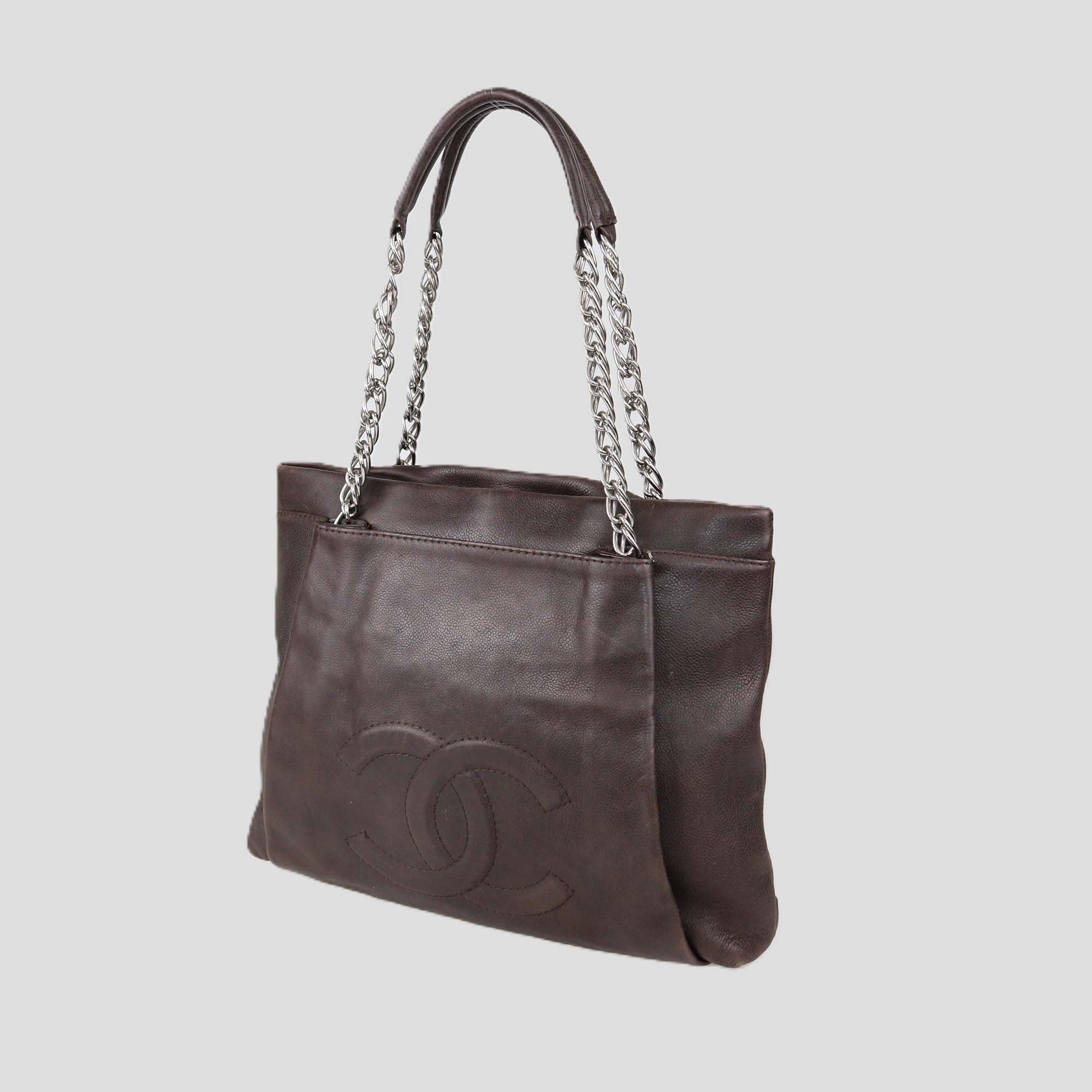 Chanel Dark Brown Leather Tuck Tote
