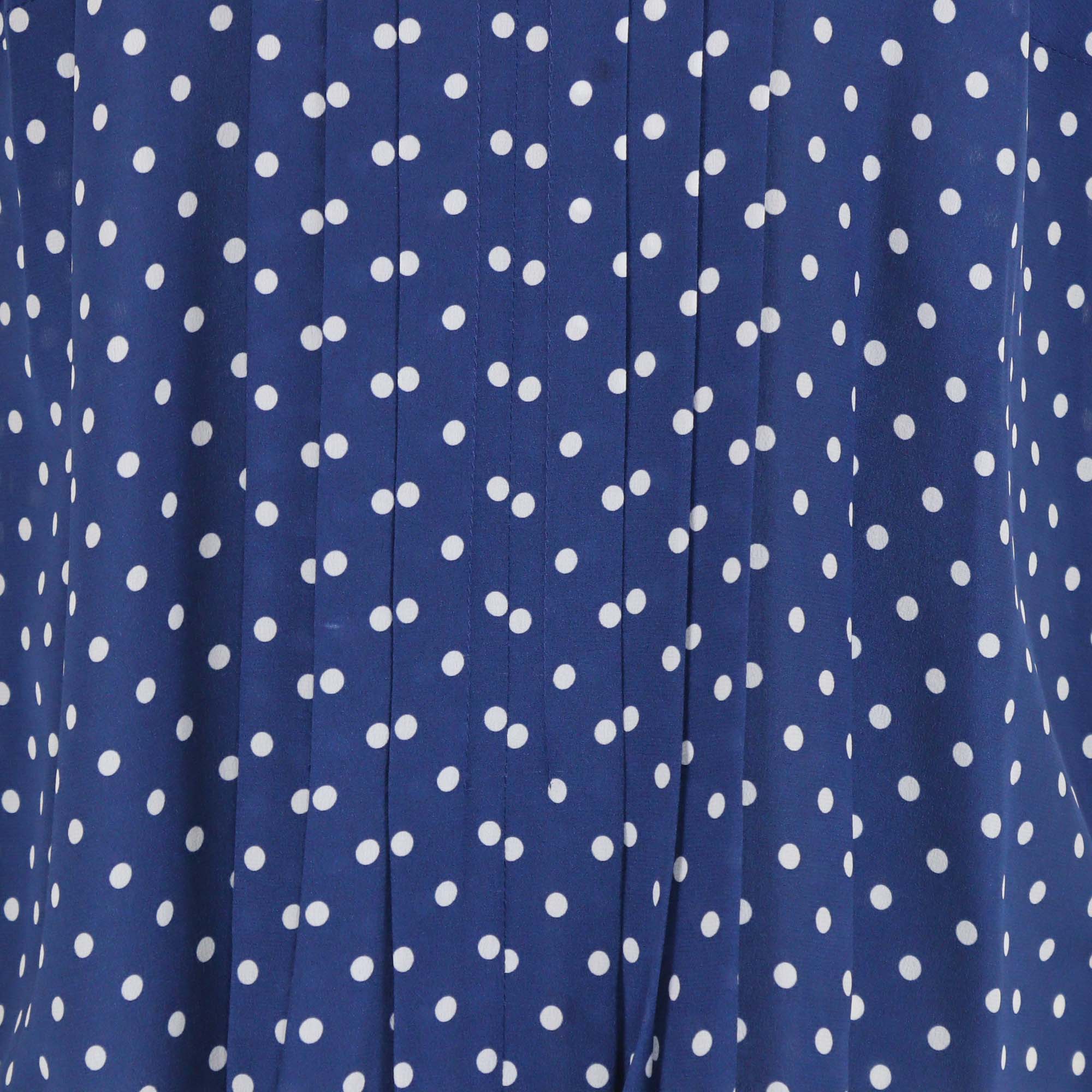 Maison Common White/Blue Silk Polka Dot By The Sea Neck Tie Blouse