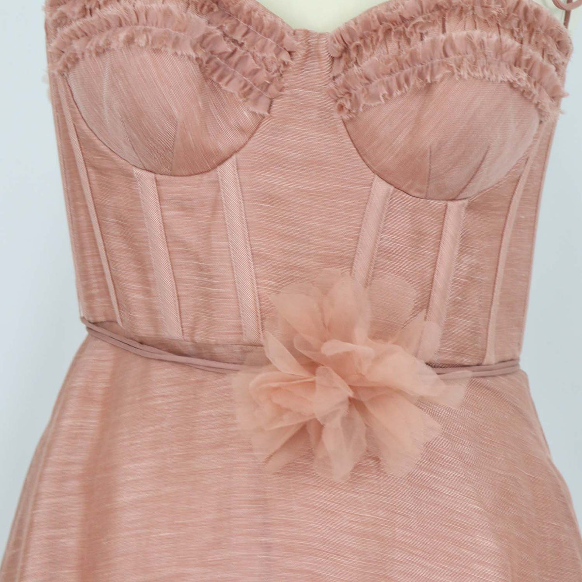 Zimmermann Dusty Peach Linen and Silk Luna Ruffle Midi Dress