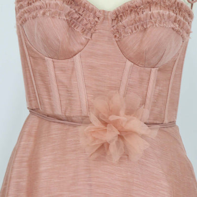 Zimmermann Dusty Peach Linen and Silk Luna Ruffle Midi Dress