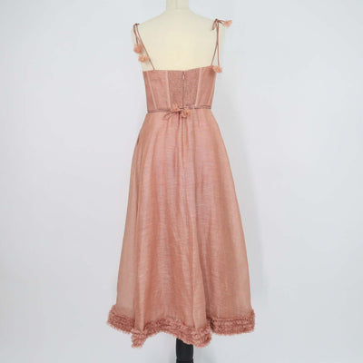 Zimmermann Dusty Peach Linen and Silk Luna Ruffle Midi Dress