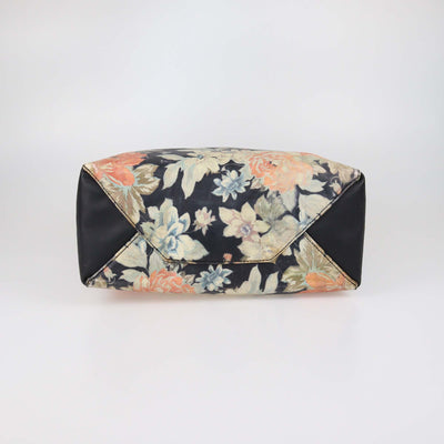 Celine Black Floral Print Leather Vertical Cabas Tote