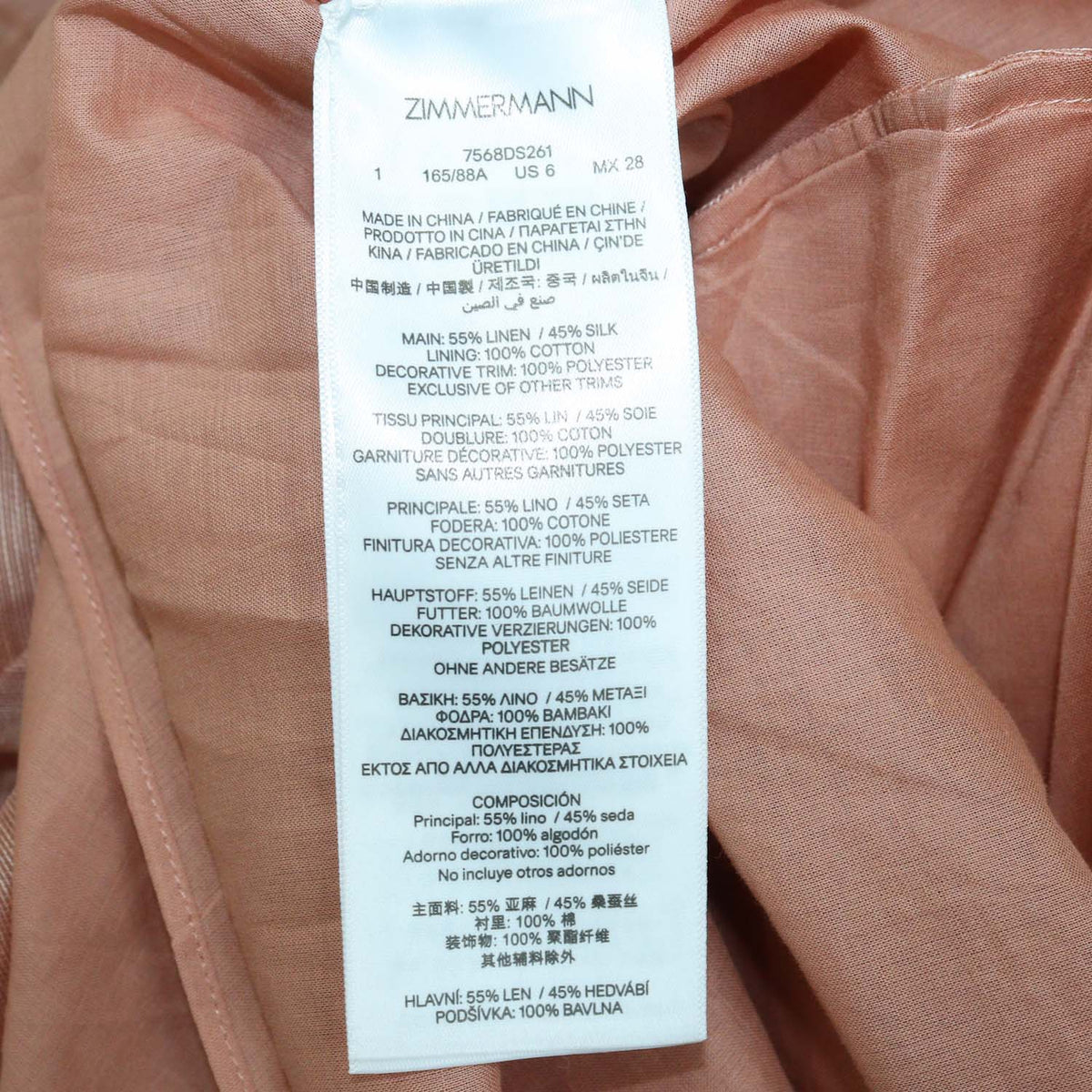 Zimmermann Dusty Peach Linen and Silk Luna Ruffle Midi Dress