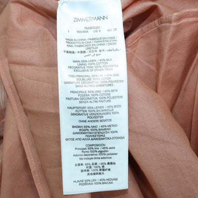Zimmermann Dusty Peach Linen and Silk Luna Ruffle Midi Dress
