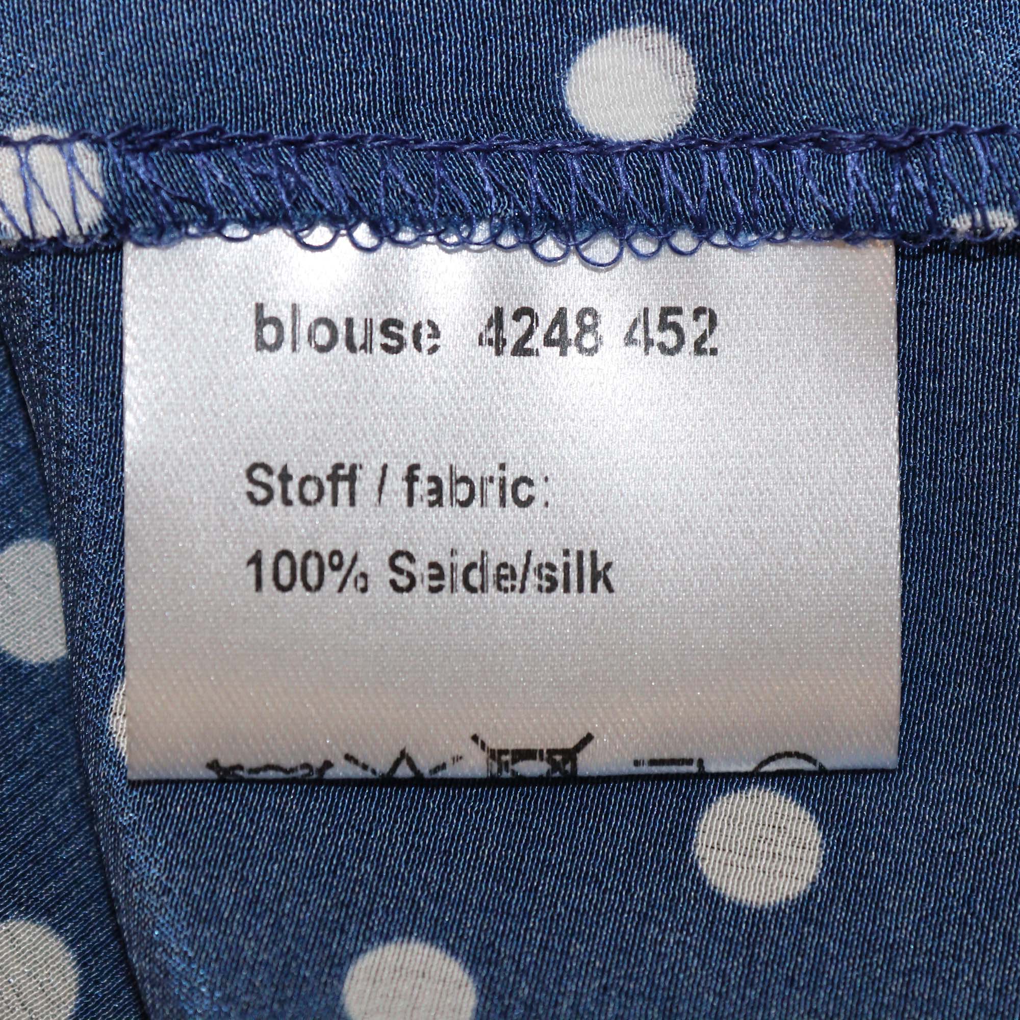 Maison Common White/Blue Silk Polka Dot By The Sea Neck Tie Blouse