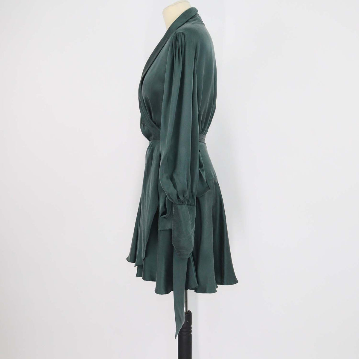 Zimmermann Dark Green Silk Flared Mini Wrap Dress