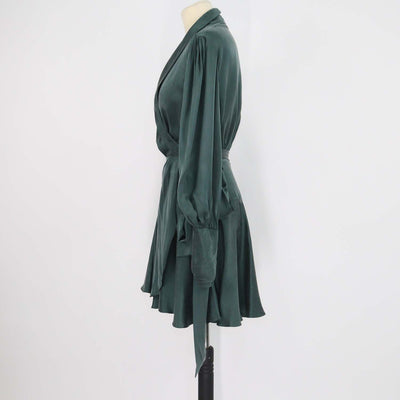 Zimmermann Dark Green Silk Flared Mini Wrap Dress
