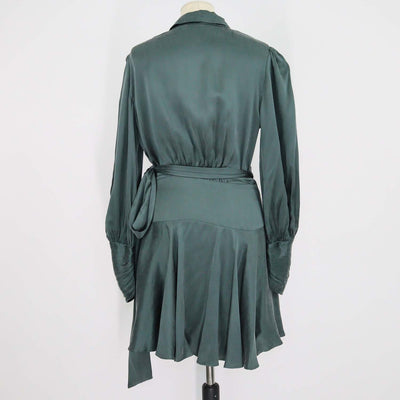 Zimmermann Dark Green Silk Flared Mini Wrap Dress