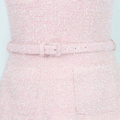 Self-Portrait Pink, White Tweed Boucle Lace Collar Pleated Midi Dress