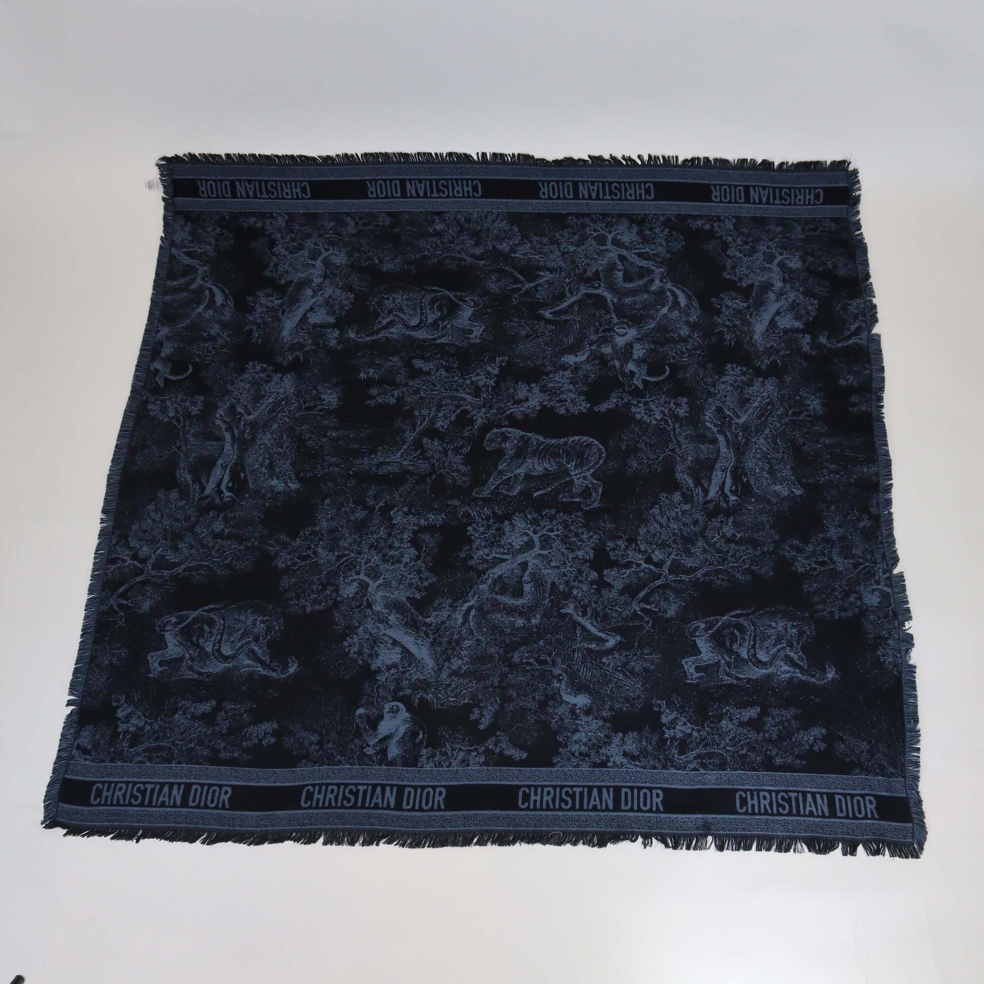 Christian Dior Navy Blue Cotton Blend Toile De Jouy Cashmere Scarf Womens Christian Dior 