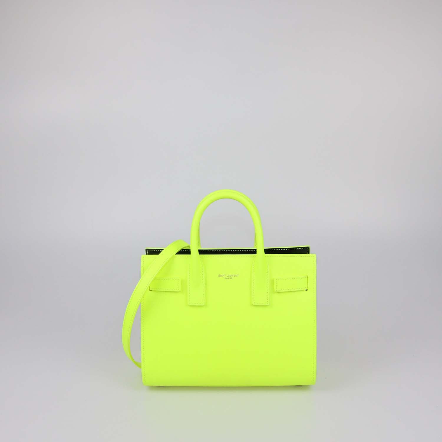 Saint Laurent Neon Green Leather Nano Classic Sac De Jour Tote
