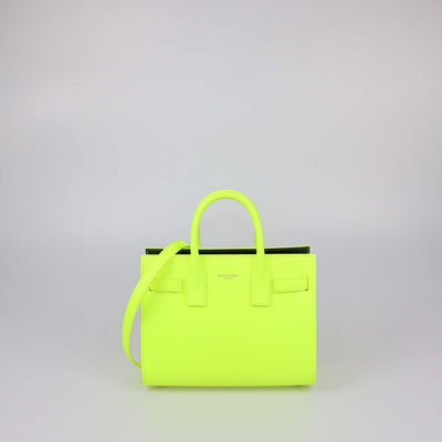 Saint Laurent Neon Green Leather Nano Classic Sac De Jour Tote