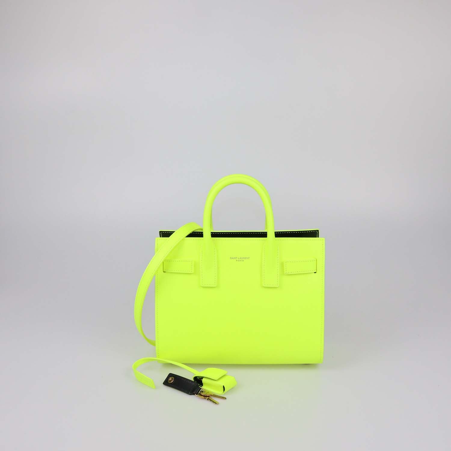 Saint Laurent Neon Green Leather Nano Classic Sac De Jour Tote
