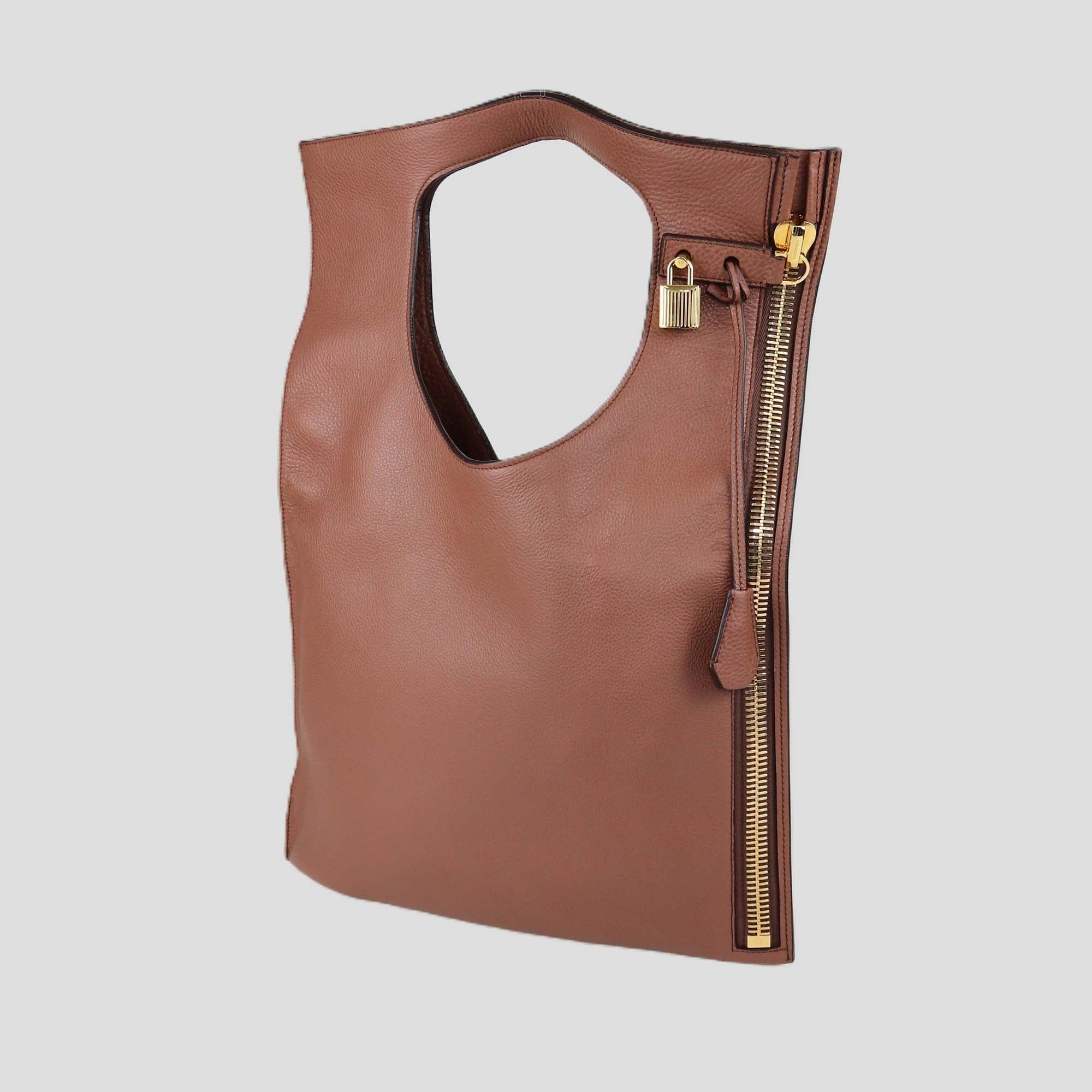 Tom Ford Brown Leather Large Foldover Alix Bag