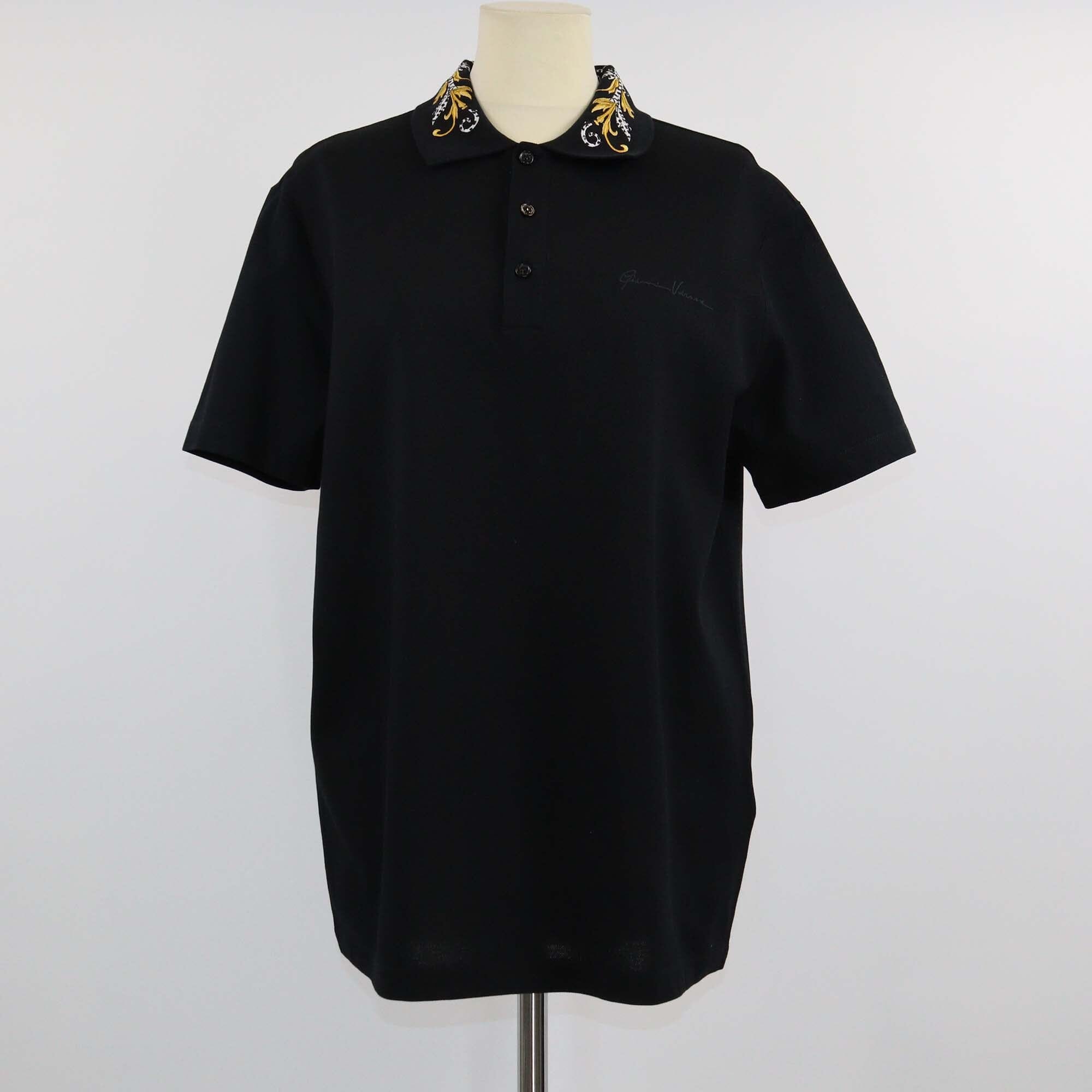 Versace Black Embroidered Barocco Collar Shorsleeve Polo Shirt Mens Versace 