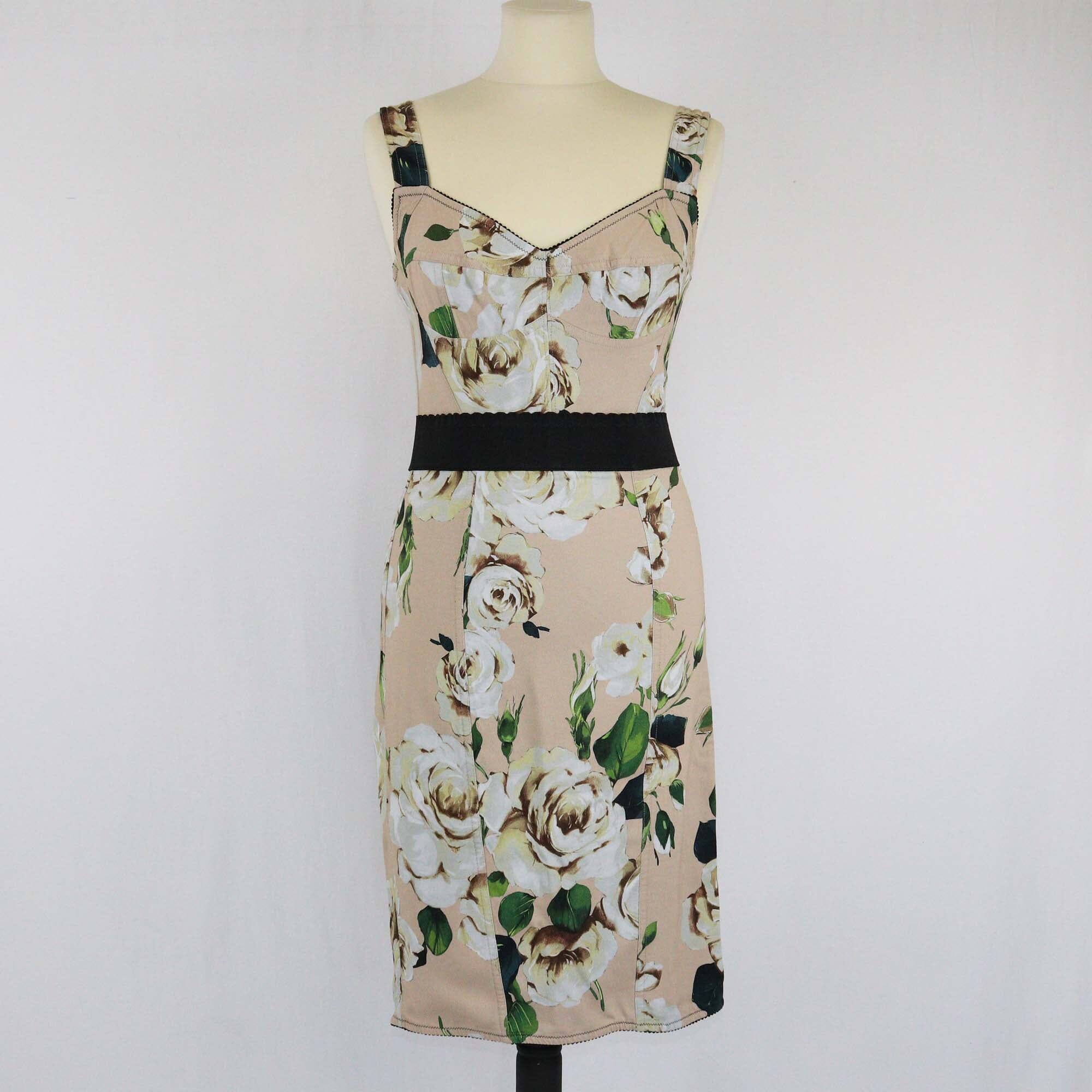 Dolce & Gabbana Cream Floral Print Bustier Dress Womens Dolce & Gabbana 