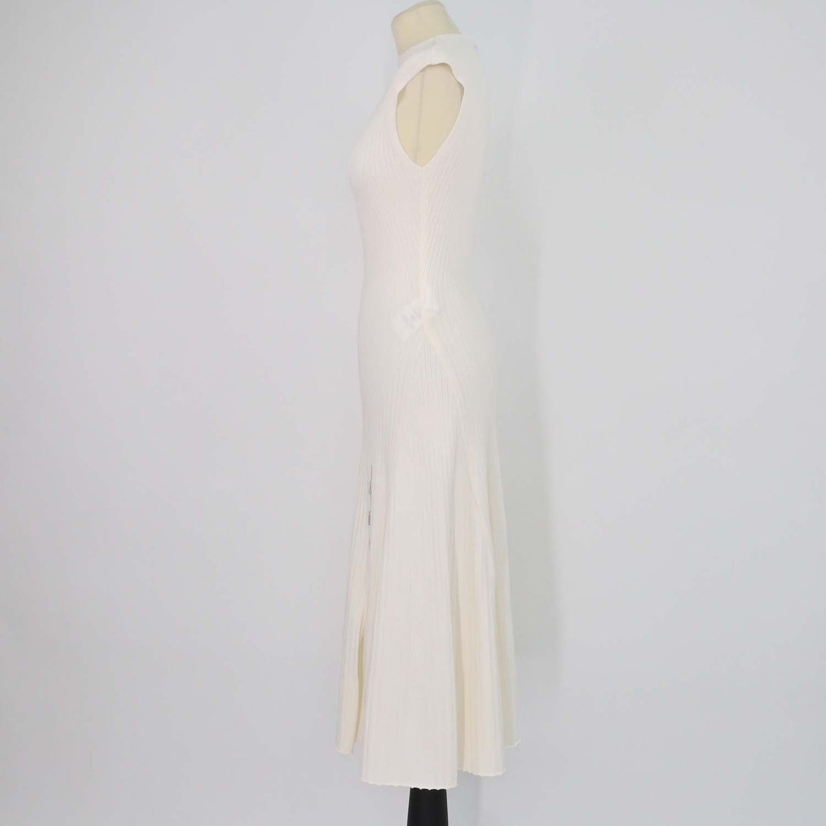 Maje Cream Blend Viscose Rib Knit Amour Sleeveless Midi Dress