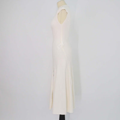 Maje Cream Blend Viscose Rib Knit Amour Sleeveless Midi Dress