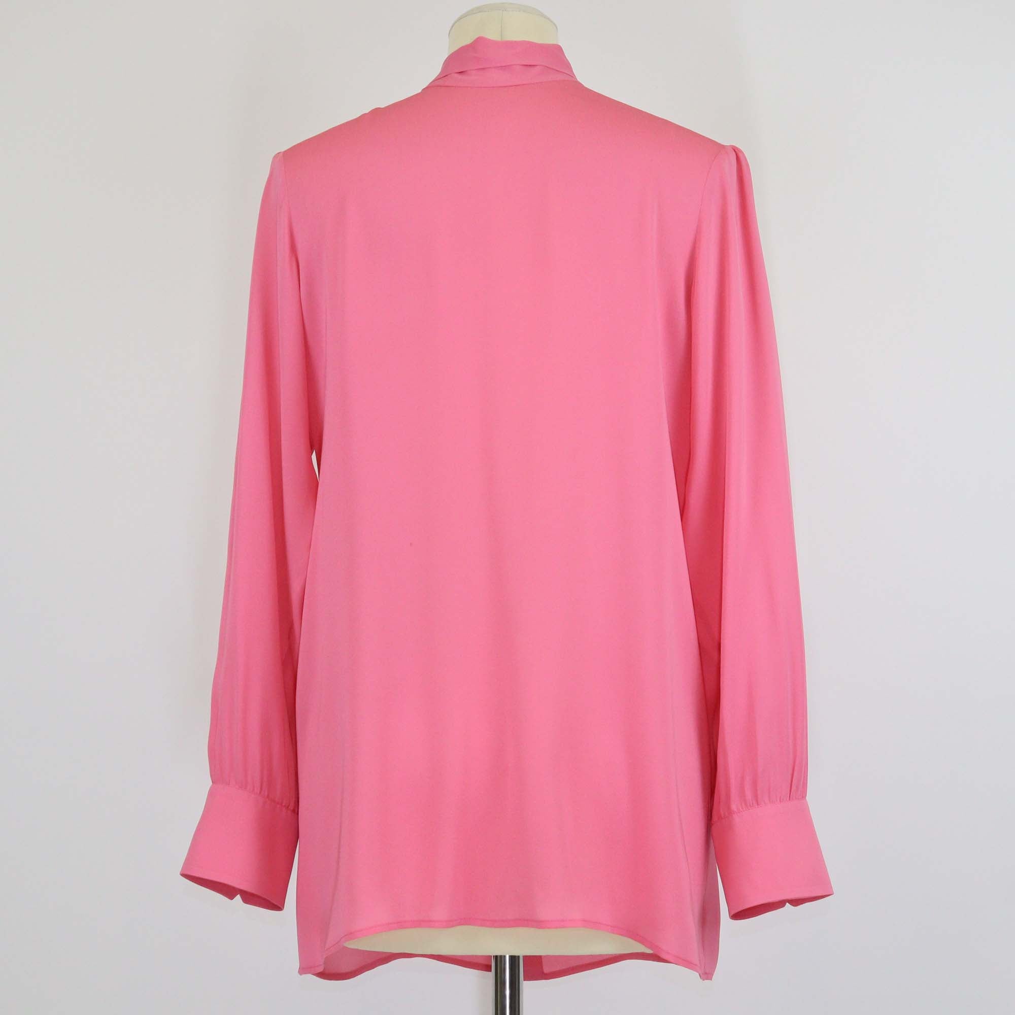 Gucci Pink Coral Silk Satin Long Sleeve Georgette Scarf Shirt