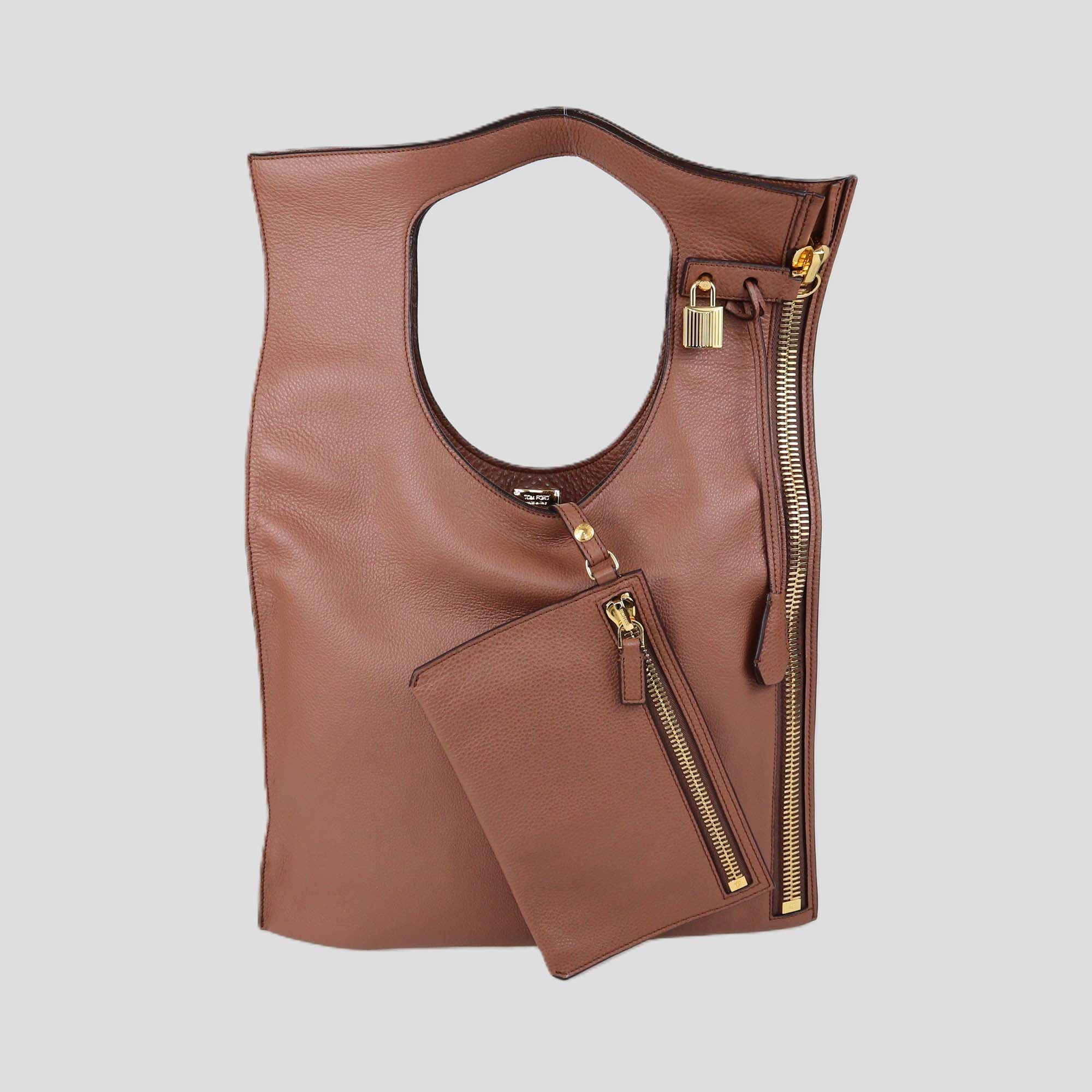 Tom Ford Brown Leather Large Foldover Alix Bag