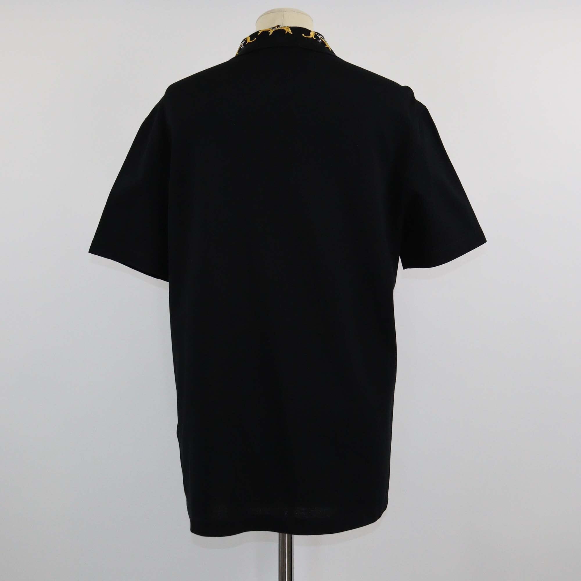 Versace Black Embroidered Barocco Collar Shorsleeve Polo Shirt Mens Versace 