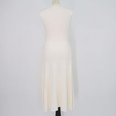 Maje Cream Blend Viscose Rib Knit Amour Sleeveless Midi Dress