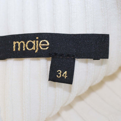 Maje Cream Blend Viscose Rib Knit Amour Sleeveless Midi Dress