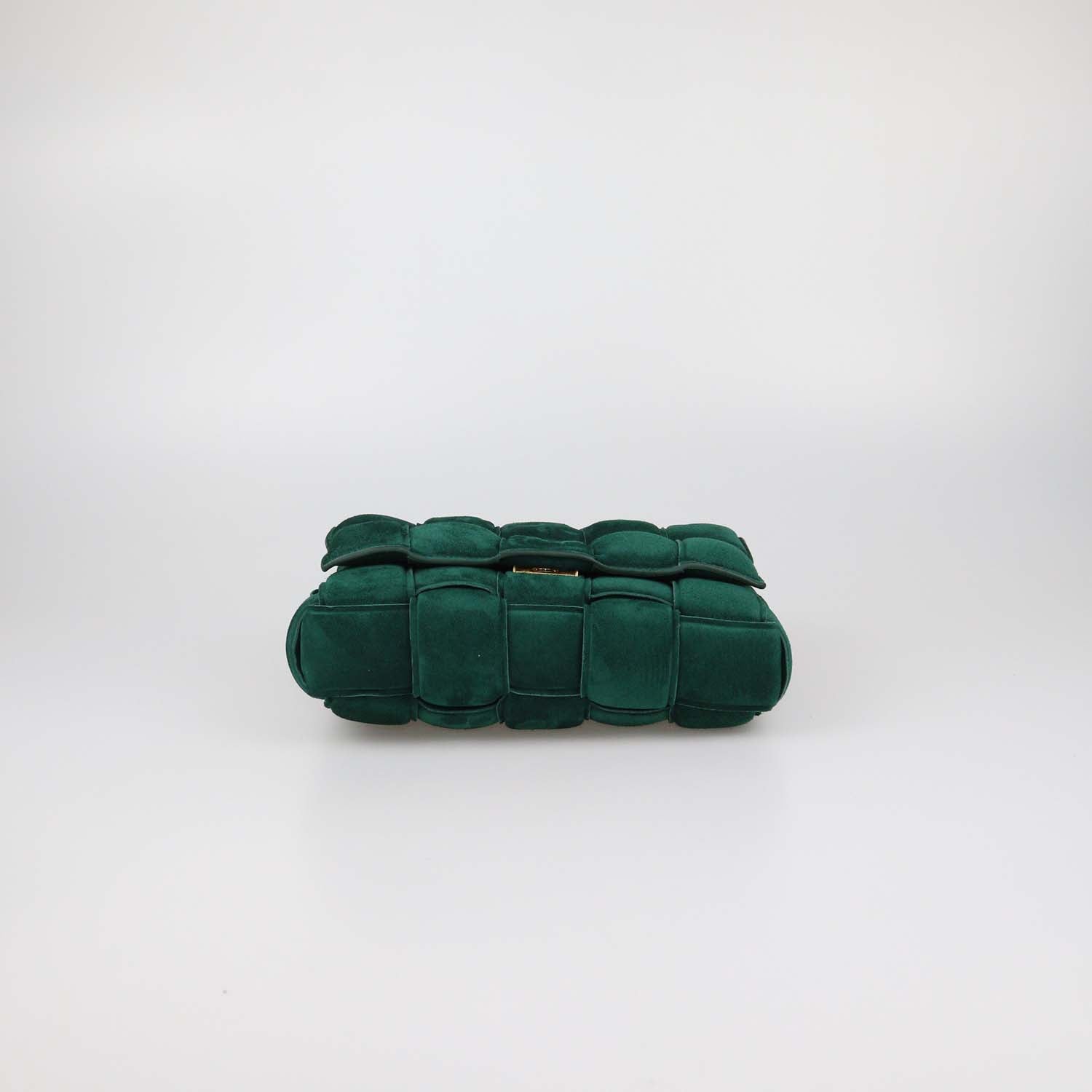 Bottega Veneta Green Intreccio Suede Padded Cassette Chain Bag