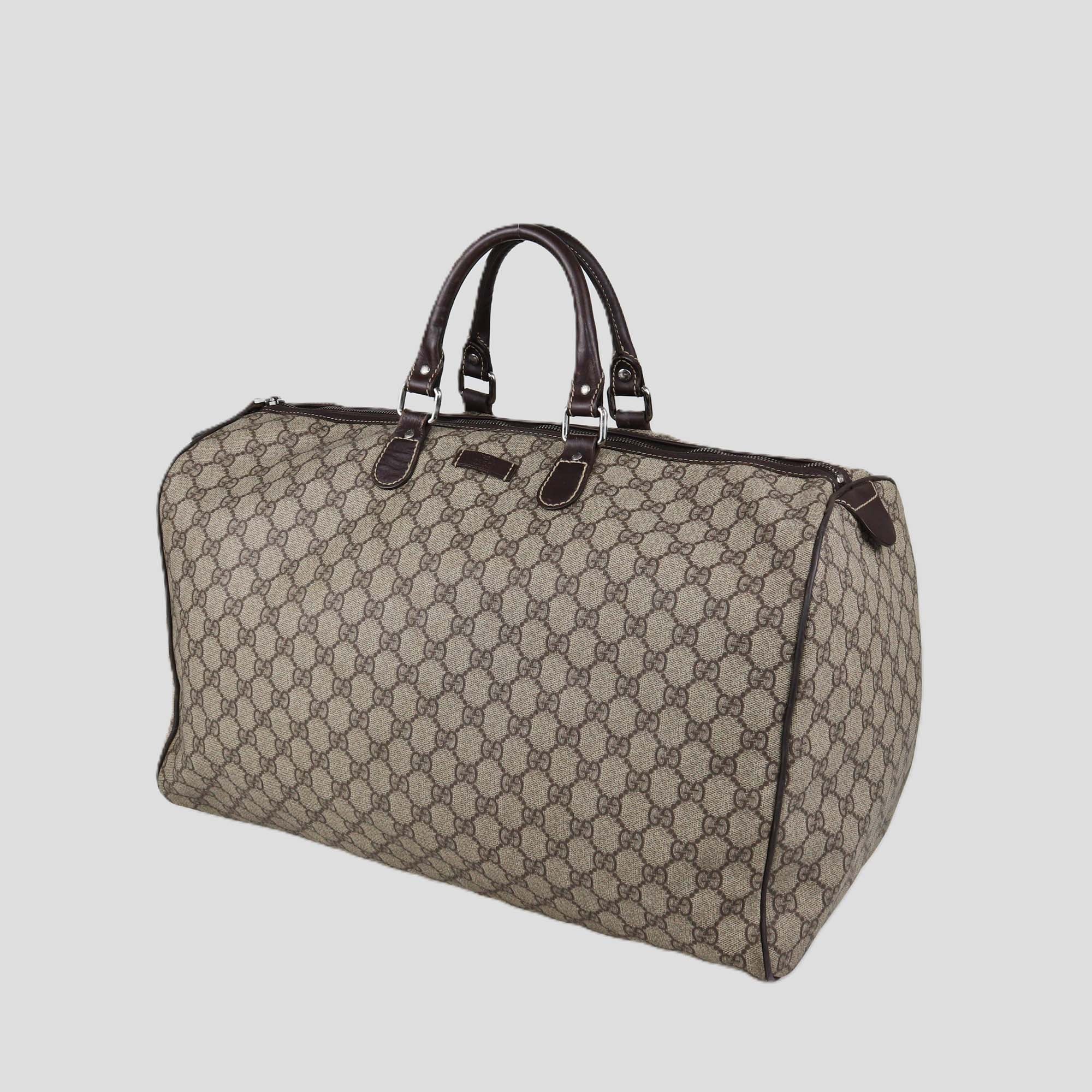 Gucci Dark Brown/Beige GG Supreme Canvas Duffle Bag