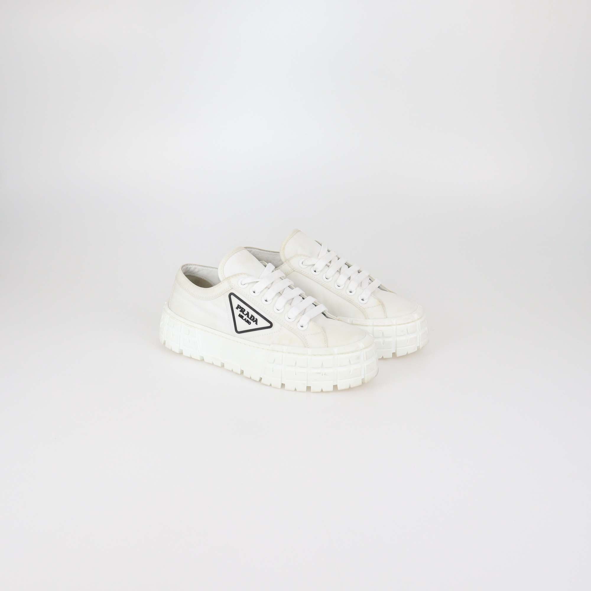 Prada White Re-Nylon Gabardine Platform Sneakers