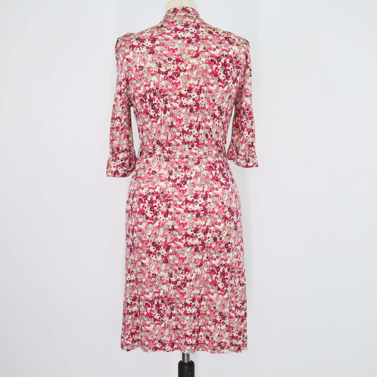 Tory Burch Pink Rayon Floral Print Half Sleeve Belted Midi Dress