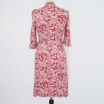 Tory Burch Pink Rayon Floral Print Half Sleeve Belted Midi Dress