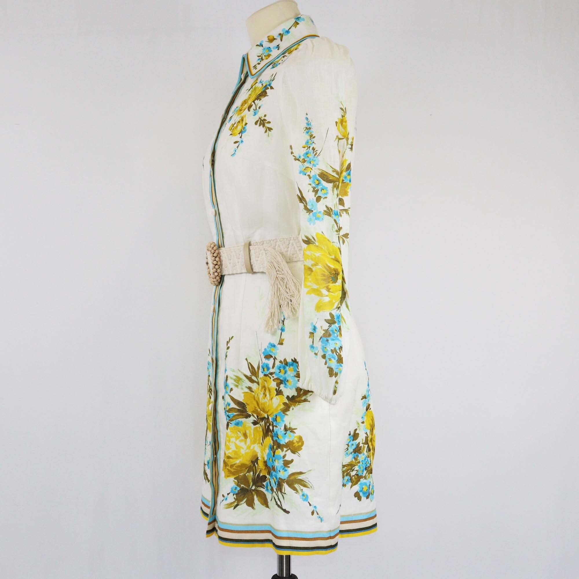 Zimmermann White/Yellow Floral Printed Belted Midi Dress Womens Zimmermann 