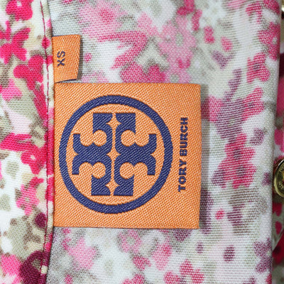 Tory Burch Pink Rayon Floral Print Half Sleeve Belted Midi Dress
