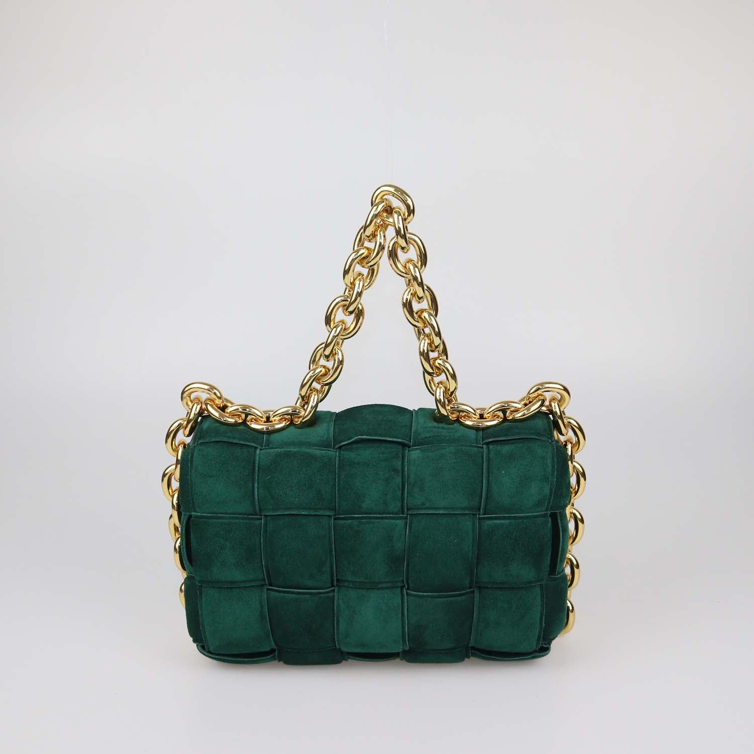 Bottega Veneta Green Intreccio Suede Padded Cassette Chain Bag