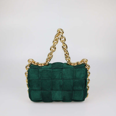 Bottega Veneta Green Intreccio Suede Padded Cassette Chain Bag