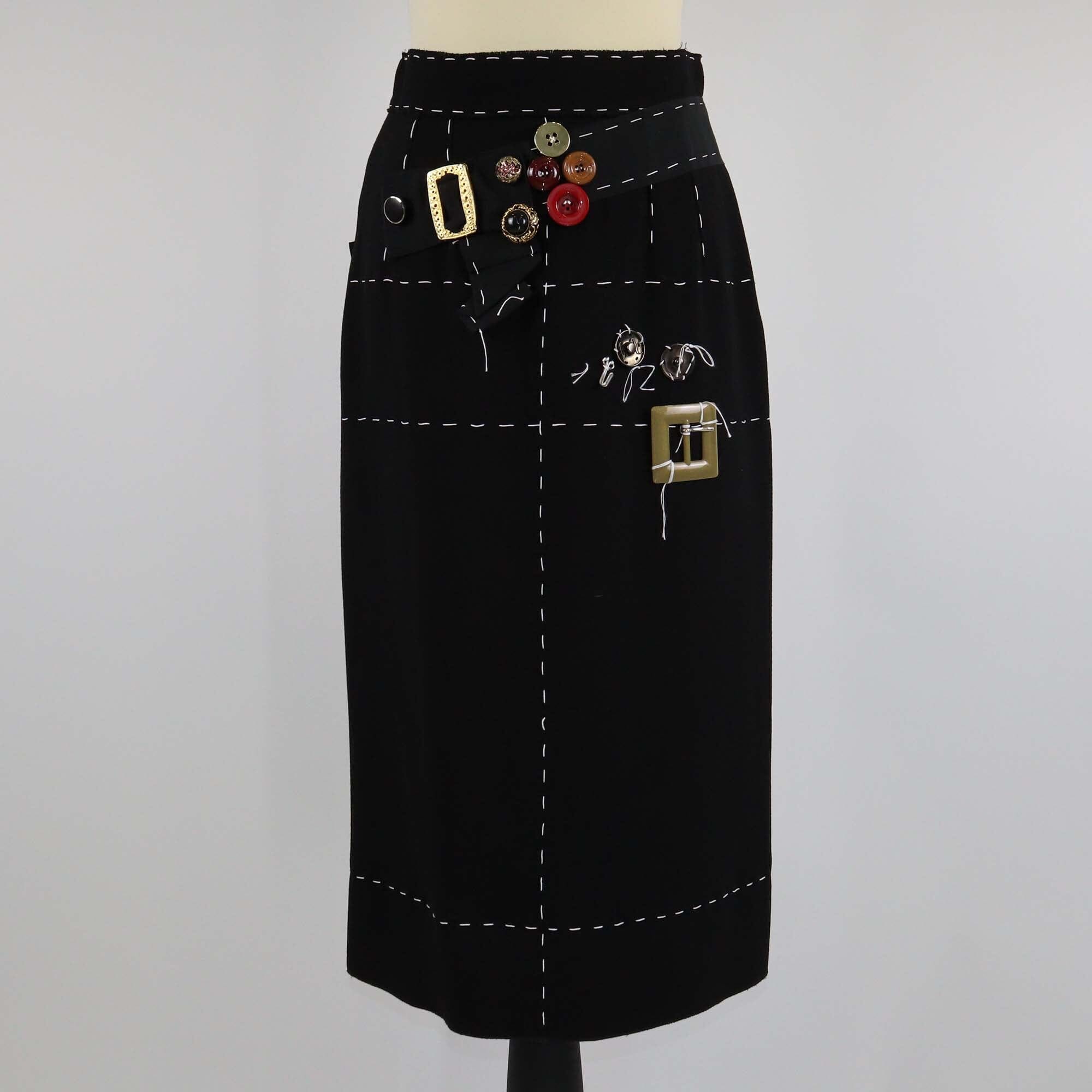 Dolce & Gabbana Black Wild Stitch Button Embellished Hem Skirt Womens Dolce & Gabbana 