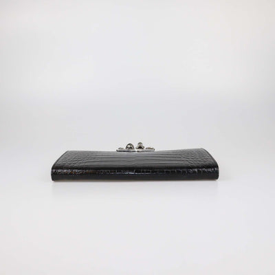 Alexander McQueen Black Croc Embossed Leather Skull Knuckle Clutch