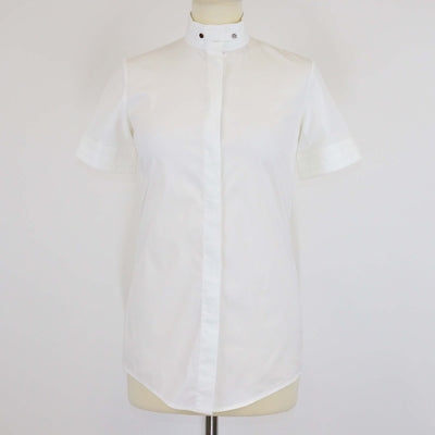 Gucci Equestrian White Blend Cotton Stand Collar Short Sleeve Button Shirt