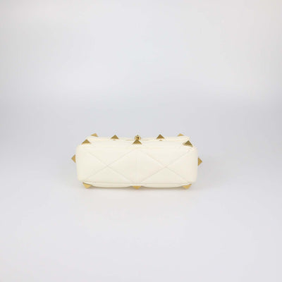 Valentino Off White Quilted Leather Medium Roman Stud Shoulder Bag